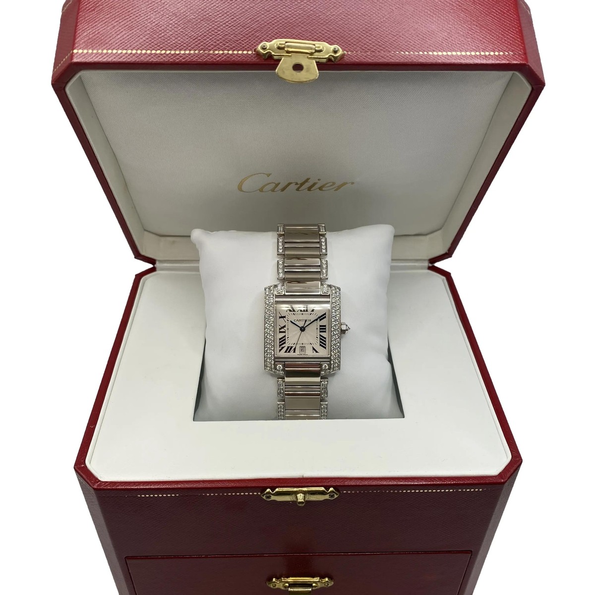 Cartier Tank Francaise 28mm White Gold Diamond Silver Dial Unisex