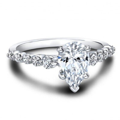 1.30 Ct Pear Cut Real Moissanite Marriage Ring 14K Solid White Gold Size 6 7 8 9
