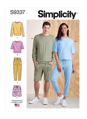 SIMPLICITY 9337 UNISEX STRICK OBERTEILE HOSE SHORTS Schnittmuster Größen XS & XL