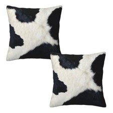 Black and White Western Cow Print Pillow Covers 18x18 Set of 2, Faux Fur