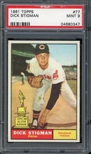 1961 Topps Baseball #77 Dick Stigman PSA 9