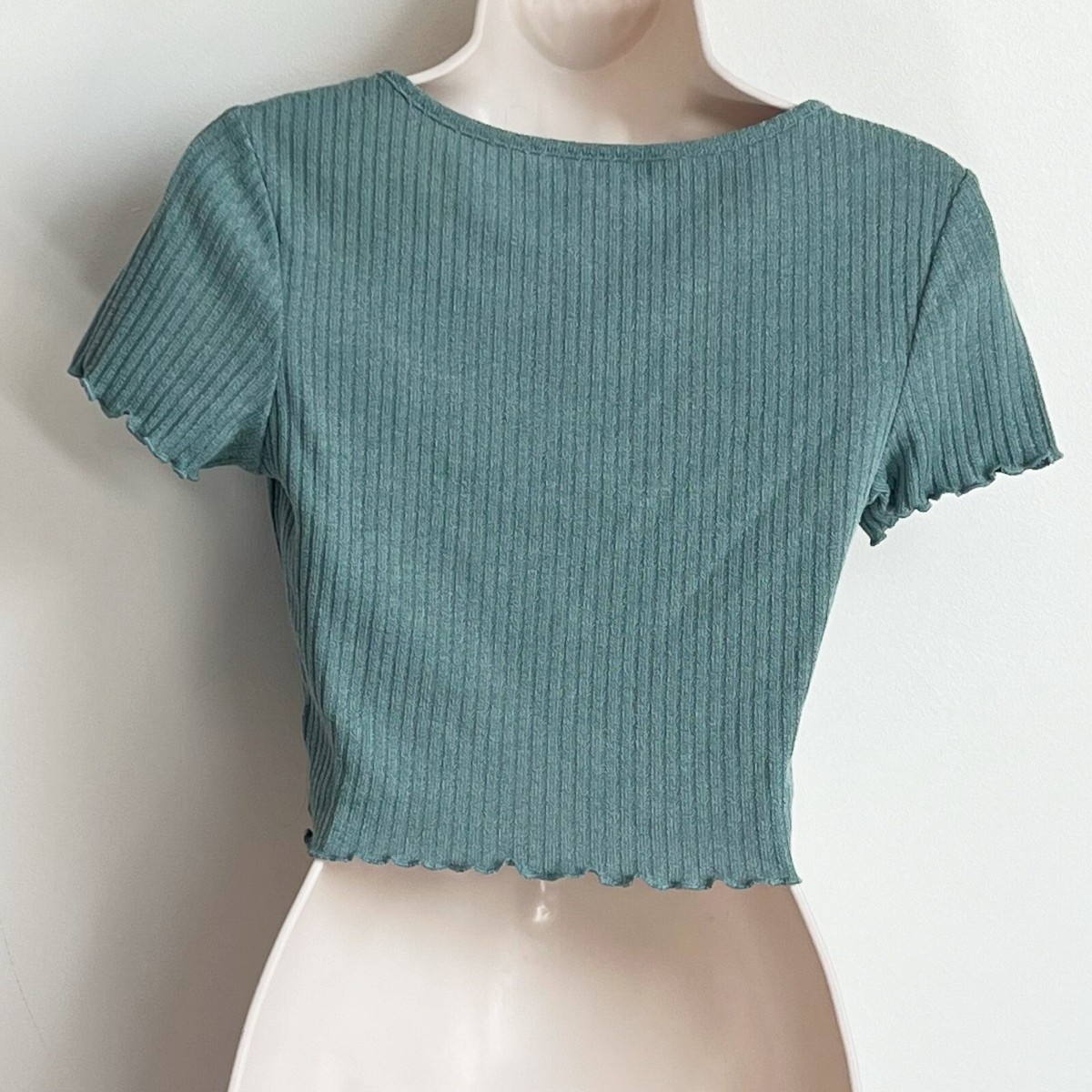 SHEIN green blue scoop neck ribbed cap sleeve stretchy crop top