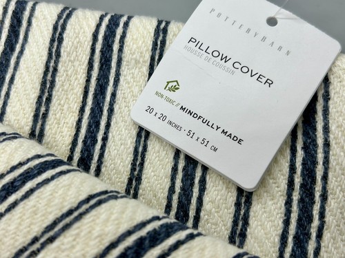 NWT Pottery Barn Culver Grainsack Striped Reverse Pillow Cover 20" ~ Storm Blue - Picture 3 of 8