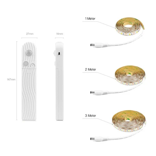 1- 3m wireless PIR Motion Sensor LED Bed Closet Night light 5V 2835 AAA Battery - Picture 3 of 9