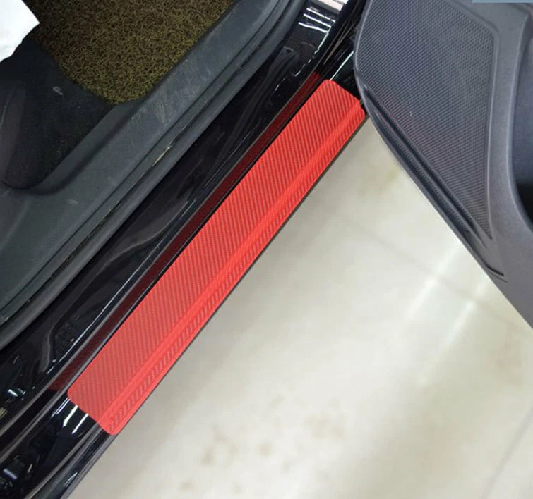 Protectores de entrada de borde de puerta de coche de fibra de carbono de 4 PS, placa alféizar pegatinas contra rasguños Foto 3 de 4