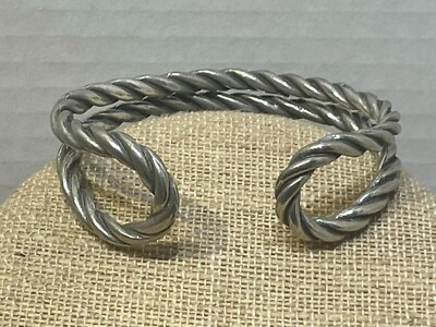 VINTAGE TWISTED METAL OPEN LOOP OPEN FRONT CUFF BRACELET HAND MOLDED 