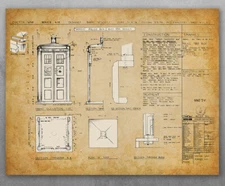 Poster - Dr. Who Tardis Blueprint - Choose Unframed Poster or Canvas - Great Art