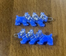Pair Vintage 1960's Hair Clip Barrette BLUE Silver SCOTTY DOG TERRIER SCOTTIE
