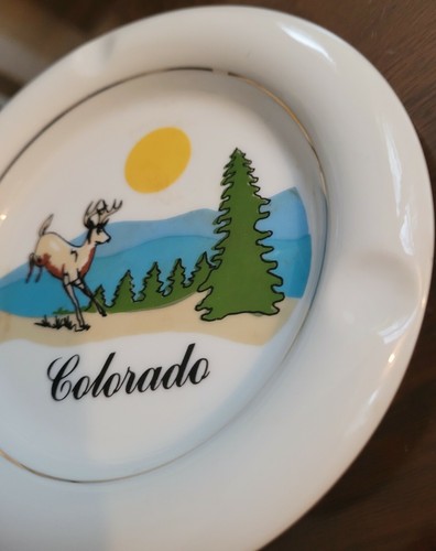 Colorado Souvenir Ashtray Vintage Travel Americana 5" Buck in the Mountains - Picture 5 of 7