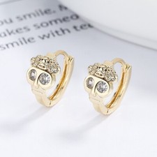 18k Layered Real Gold Filled Round Huggies Hoop earrings Clear stones