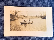 VINTAGE SEPIA PICTURE POSTCARD 2 Men In Rowboat 5.5  By 3.5  Osage City Kansas