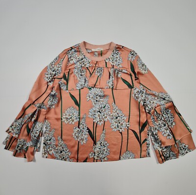 Sofie Schnoor Damen Bluse rosa kleiner Rundhalsausschnitt Blumen ausgestellte Ärmel Oberteil
