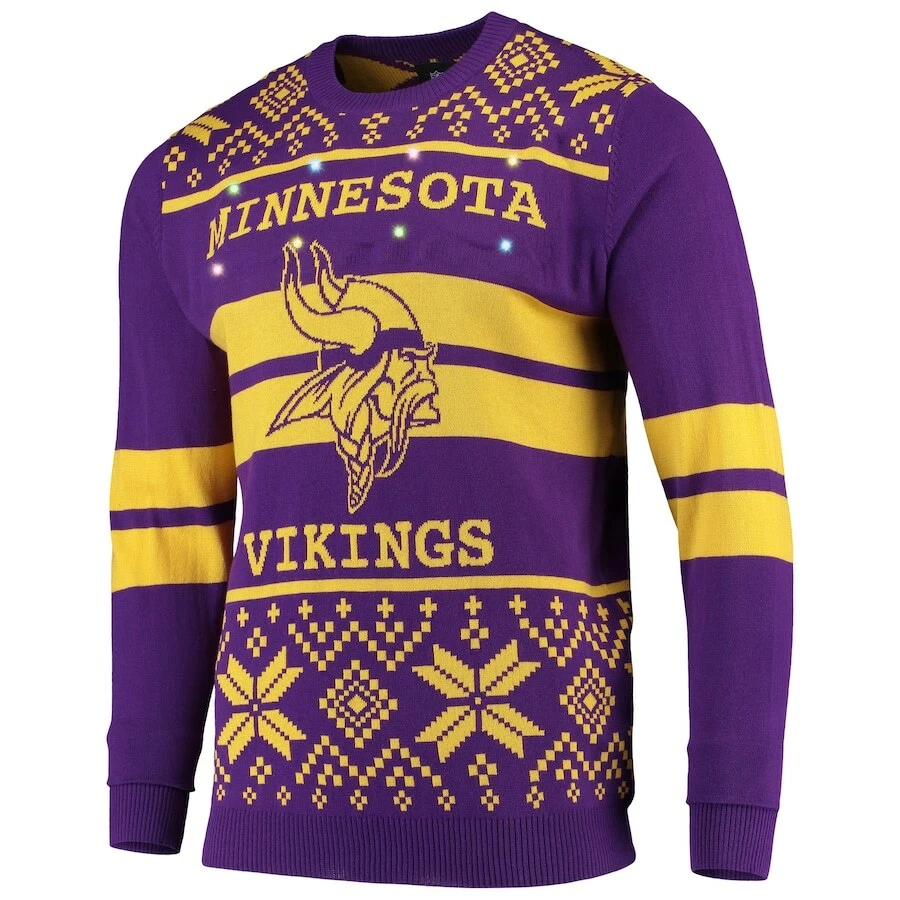football Licensed Men's Minnesota Vikings Purple/Gold Light Up Ugly Sweater