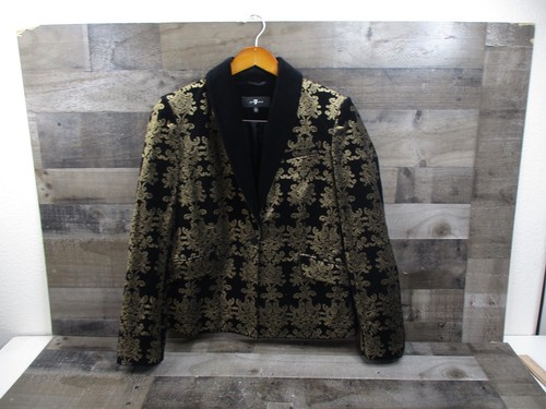 7 For All Mankind Jacquard Blazer Pant Suit Womens Large Black Gold Velvet Set - Picture 4 of 22