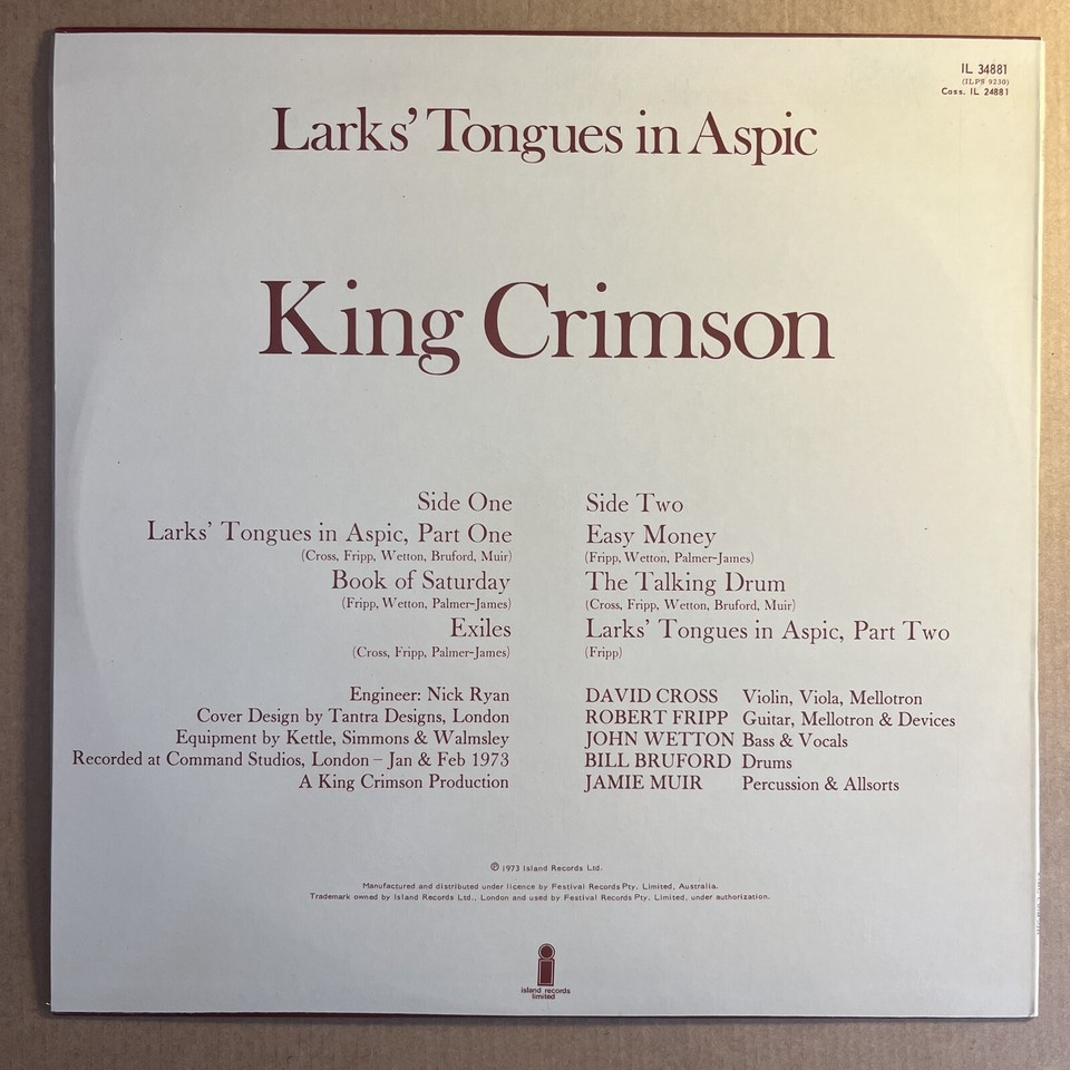 King Crimson - Larks Tongues In Aspic (Vinyle Neuf)