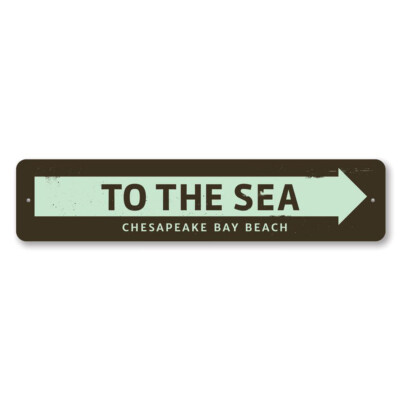 Arrow To The Sea Sign, Personalized Beach Location Sign Metal Wall Decor