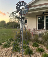 Outdoor Weather Resistant Yard Garden Windmill 8FT - Gray & Red