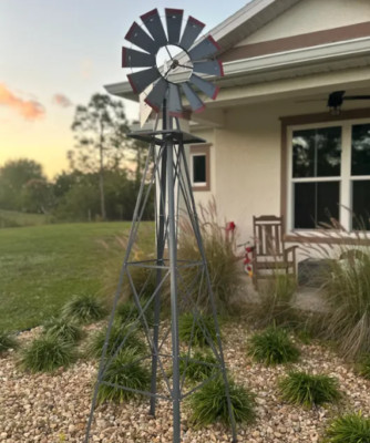 Outdoor Weather Resistant Yard Garden Windmill 8FT - Gray & Red