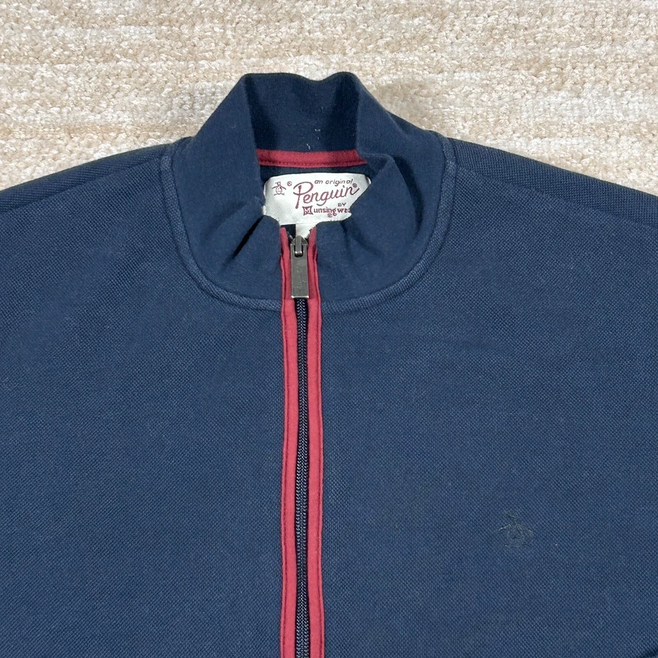 Original Penguin Jacket Mens Large Navy Red Zip Track Soft Core Layering Retro - Image 2 of 4
