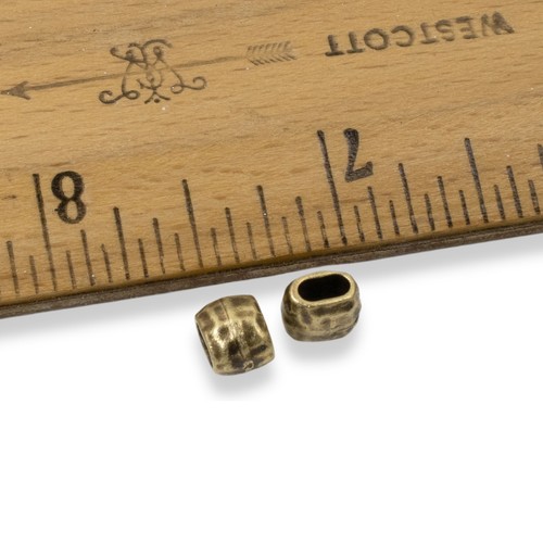 10 cuentas antiguas de latón martillado barril cuero crimpado, tamaño de agujero de 4x2 mm - Imagen 3 de 6