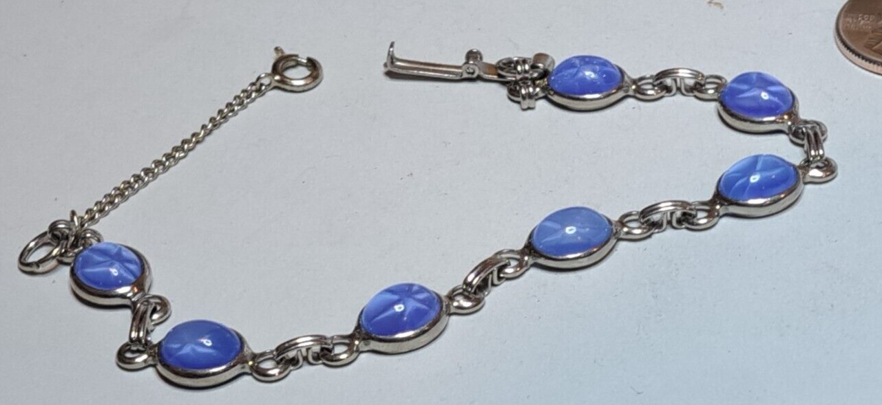 Silver Tennis Bracelet with Blue Cloudy Glass Gems 6-8 Inch Sparkle