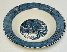Vintage Currier & Ives Royal China Blue and White “Home Sweet Home” Large Bowl