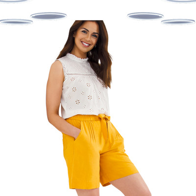 Ex Julipa Damen Leinenmischung Biesen Relaxed Gürtel Shorts in Gelb
