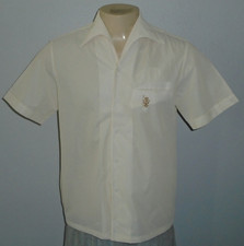 Vintage IOLANI NO KA OI Hawaii Beige Striped Tiki Lounge Camp Shirt Men Medium