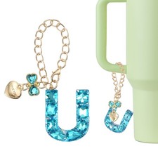 Letter Charm for Stanley Tumbler Cup, Bow Heart Initial U Letter Charm, Blue