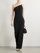 STAUD Elodie One-Shoulder Crystal-Embellished Crepe Gown Women's 00 Black Zip