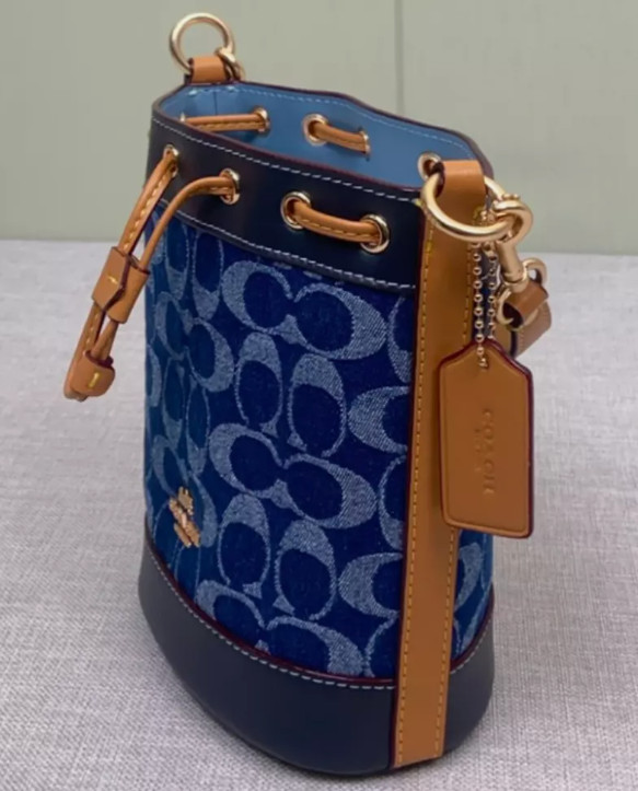 COACH Mini Bucket Bag Signature Denim CY740 Denim Women's Bag Outlet NEW