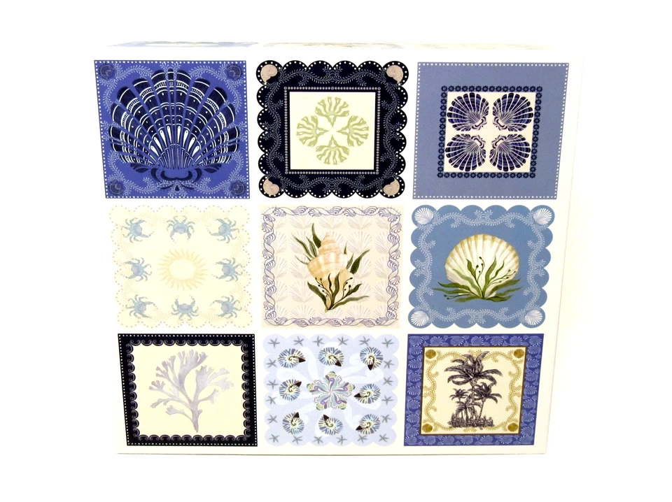 Punch Studio Keepsake Flip Top Nesting Box Blue Seashells 28259 Large New - Image 2 of 4