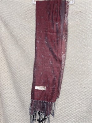 Vtg 100% Cashmere Pashmina Reversible Floral Scarf, Shaw, Runner 69 x 27.5 