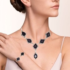 Onyx Black Set Jewelry Sterling Earrings Pendant Plated Gemstone