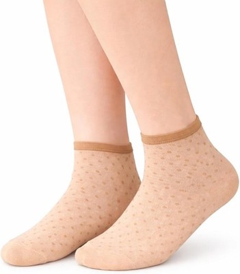 5 Paar - transparente knöchelhohe Socken schwarz oder natur Punkte & Herzen Muster