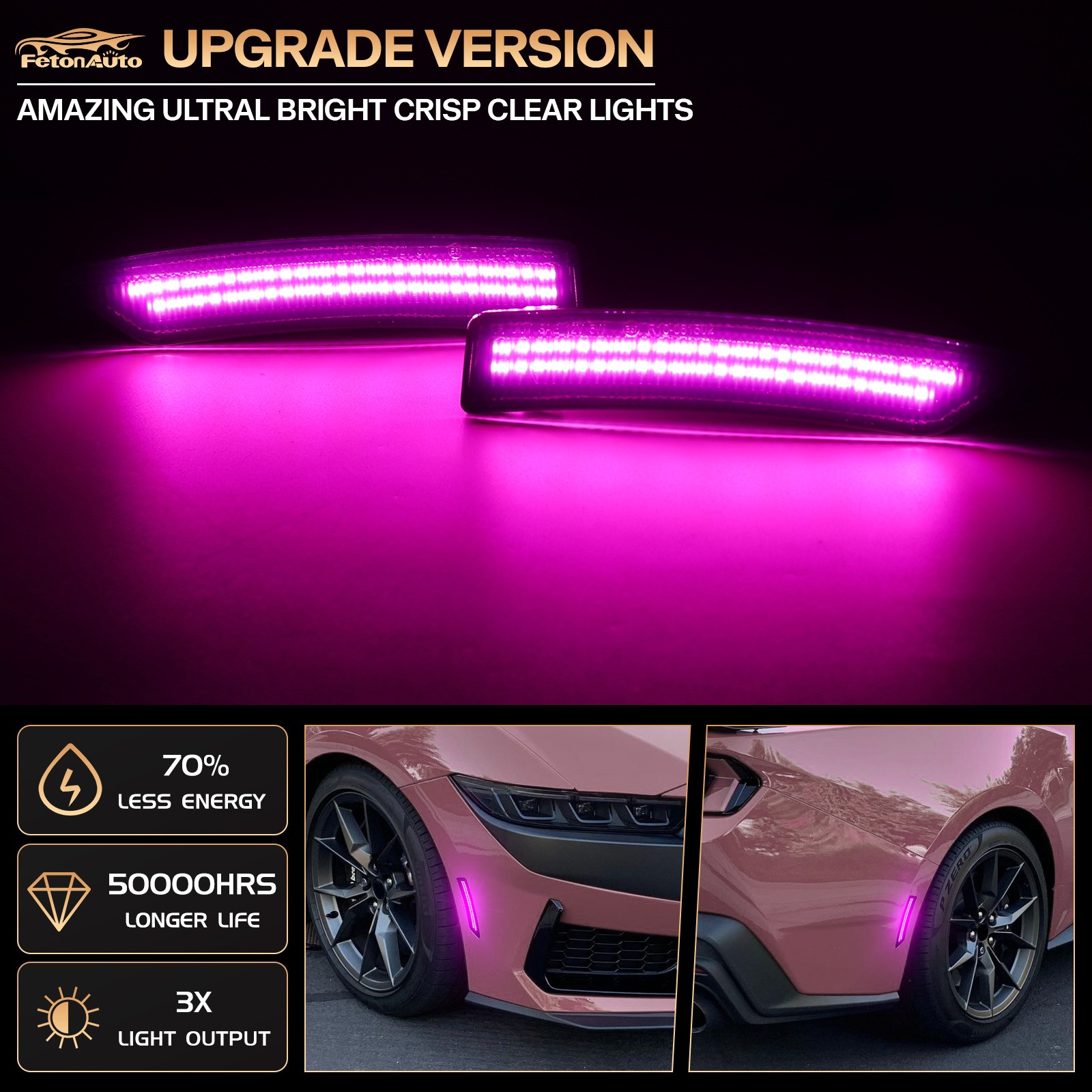 For 2024-2025 Ford Mustang 4PCS Front & Rear Bumper Fender LED Side Marker Light