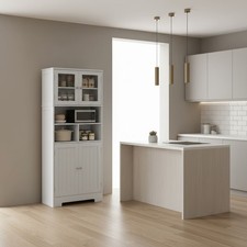 Credenza Cucina Alta con Vetrina 4 Ante 1 Ripiano 60x30x145,5 cm Bianco DecHome