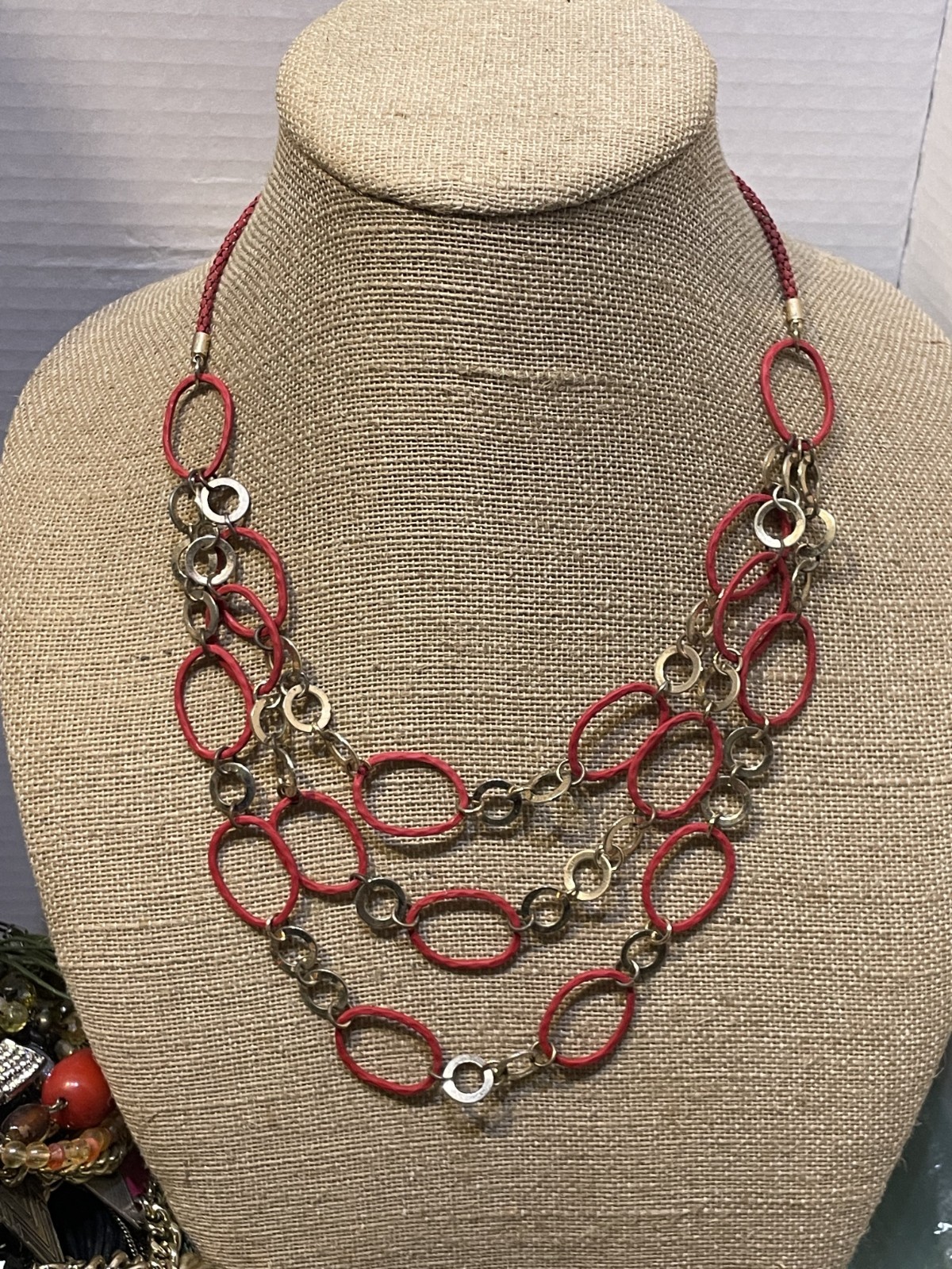 SIGNED C1946 RED PAINTED LOOPS HEAVY DANGLES BIG … - image 1