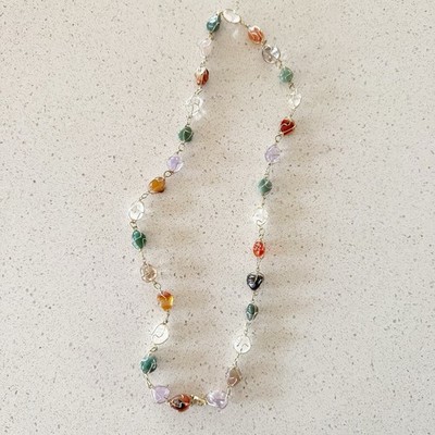 VINTAGE 1960-70'S ARTISAN CRAFTED CAGED SEMI=PRECIOUS GEMSTONE NECKLACE 12  Drop