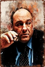 Vintage Metal Tin Sign Expression of Smoking Tony Soprano Retro Game 8x12