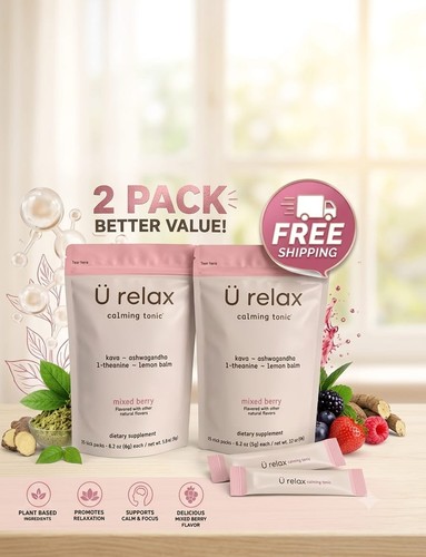 U Relax Calming Tonic- 15 Packets MIXED BERRY Flavor Relax Drink (PACK OF 2)