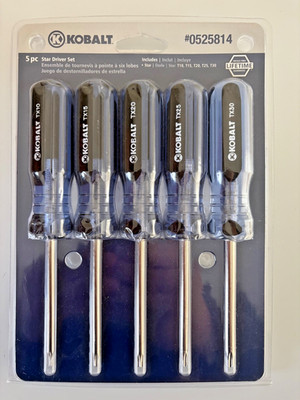 Kobalt 5 Piece Acetate Handle Torx Star Screw Driver Set Made in USA T10 T15 T20