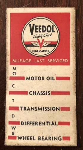 Vintage VEEDOL Oil Change Service Station Reminder Door Jamb Decal Sticker