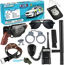 10 Police Costume Accessories Set for Kids - Badge, Handcuffs Gear