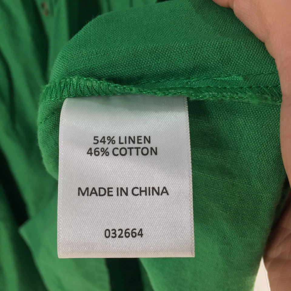 Sussan Mujer Camisa Vestido Talla 14 Verde Manga 3/4 Lino Algodón Cuello 124870 Foto 4 de 4