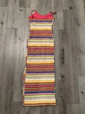 Acacia Swimwear Dress Womens Medium Crochet Multicolor Maxi Slip