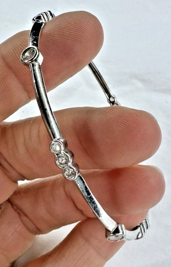 Sterling Silver Bangle Solid Crystal 925 Signed R… - image 1