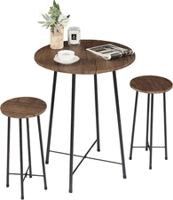 3 Piece Pub Table and Chairs Sets Counter Height Bistro Bar Sets with 2 Barstool