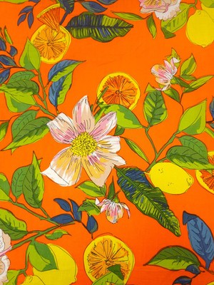 Orange Zitrone Blumen Scheibe Viskose Voile Stoff