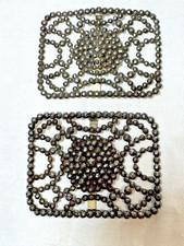 LW PARIS French Cut Steel Ornate Vintage Shoe Clip Buckle Set